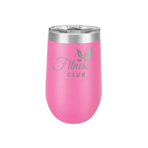 Polar Camel 16 oz. pink vacuum insulated stemless tumbler with lid, featuring "Fitness Club" logo on front.