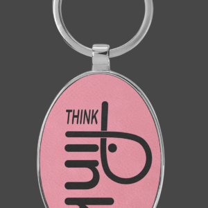 Pink Laserable Leatherette/Metal Oval Award Keychain